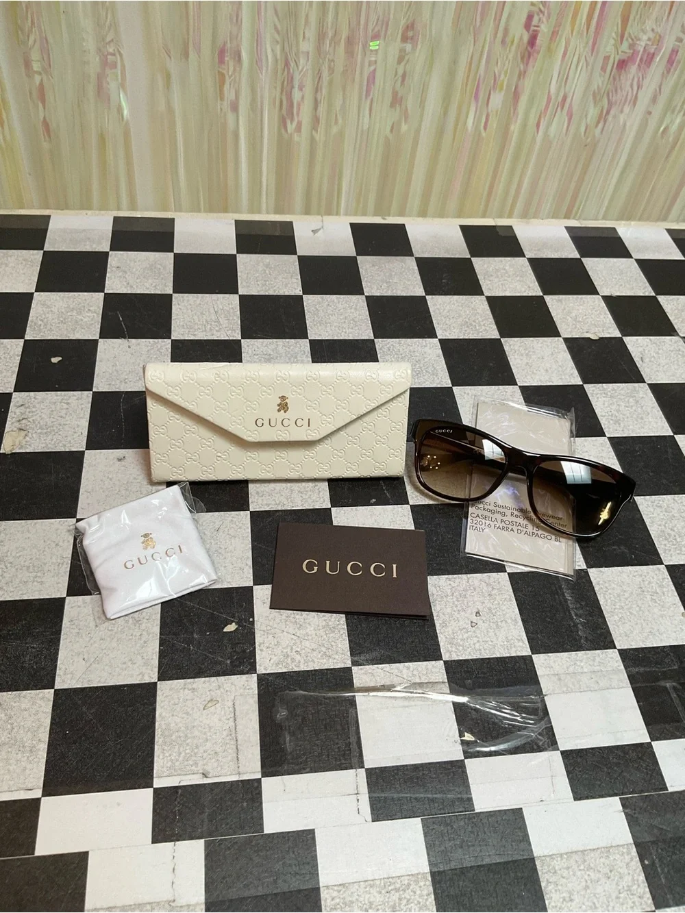 Gucci Kids Brown Gradient Square Sunglasses with Gold Accents